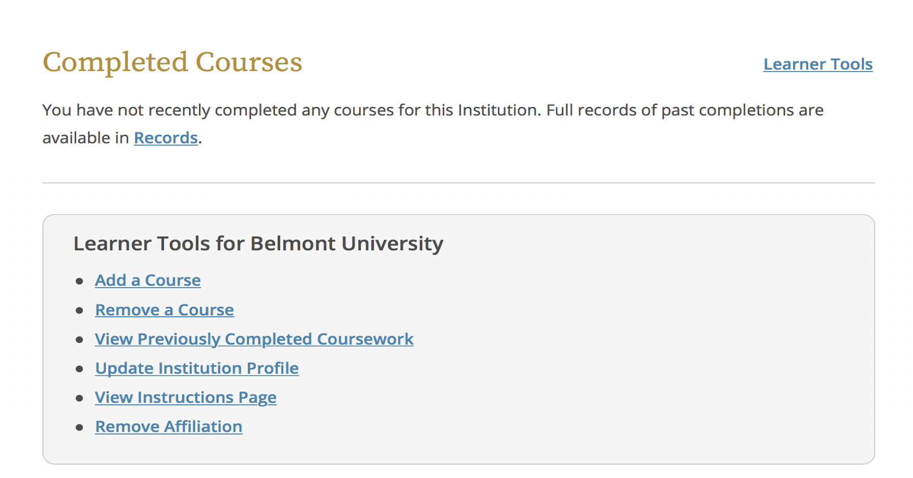  screen shot showing completed courses